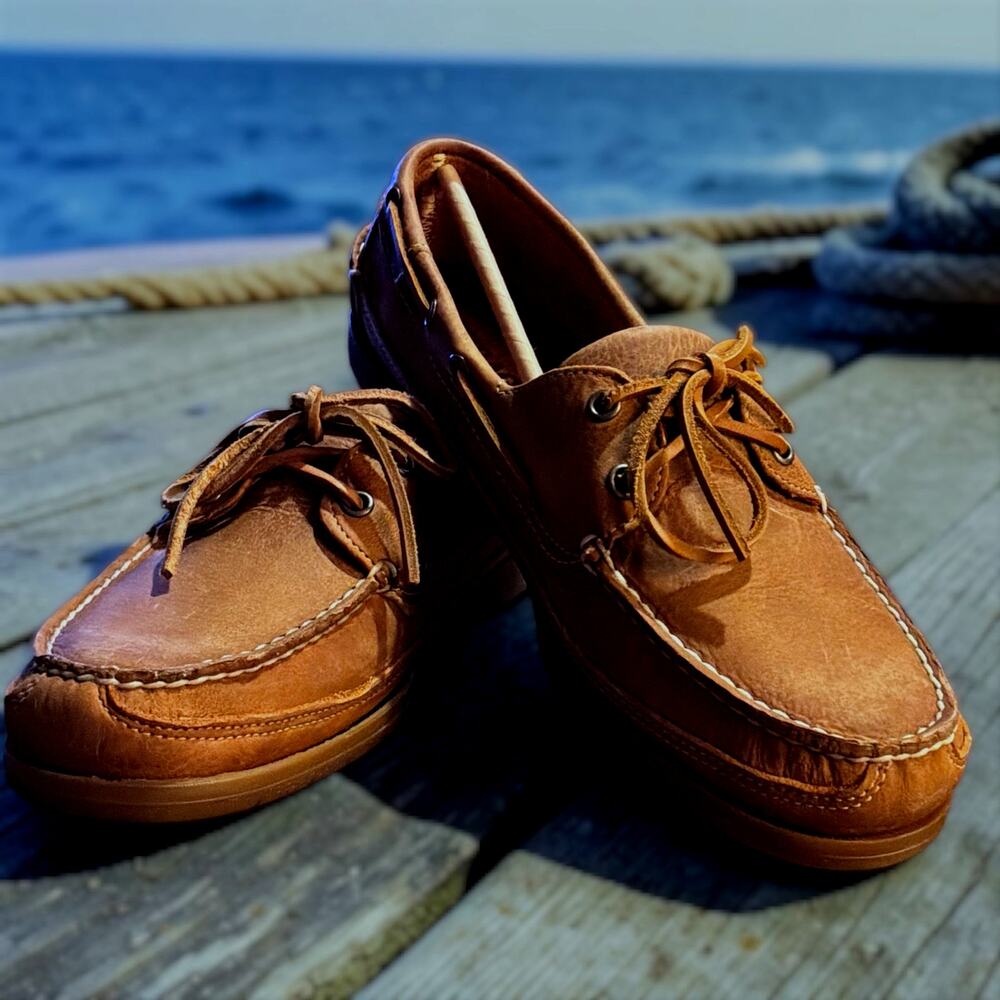 NIB Mens 9.5 SEBAGO Docksides Schooner Crazy Horse Brown Tan Leather Boat Shoes